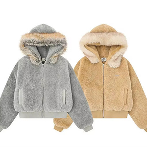 Veste d'automne pour homme, courte, matelassée, à capuche, en fausse fourrure de vison, en tissu éponge, zippée, avec broderie <span class=keywords><strong>Condor</strong></span> Eagle, style streetwear américain, vente en gros - Product Image 1
