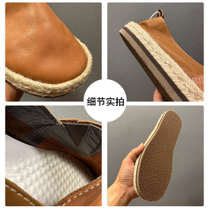 Mocassins en cuir véritable pour homme Qinhong, à enfiler, talon moyen, semelle souple, chaussures décontractées d'extérieur, couleur unie marron clair - Product Image 4