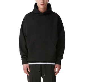 Sweat à capuche homme personnalisé avec logo, streetwear, épais, vierge, vente en gros, coupe oversize, 100% coton, noir, sans cordon - Product Image 1