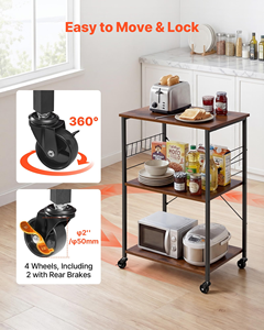 Multifunctional Kitchen <b>Storage</b> Rack Movable Rolling Cart <b>Microwave</b> Organizer Vegetable Fruit Basket Metal Dinnerware Tableware - Product Image 4