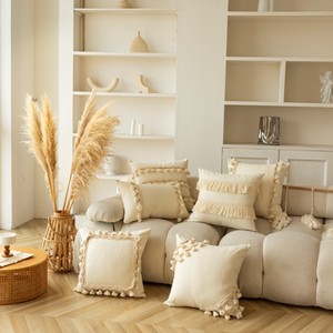 Almohada Decorativa de Lujo Ligero con <span class=keywords><strong>Borlas</strong></span> y Patrón Geométrico, Cojín Moderno de Tela <span class=keywords><strong>para</strong></span> Sofá y Sala de Estar, Venta al por Mayor Personalizada - Product Image 1