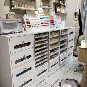 Nail Art <b>Table</b> Eyelash Nail Salon Nail Polish Storage Display Counter Medieval Style <b>Walnut</b> Color Solid Wood Nail Art Cabinet - Product Image 6