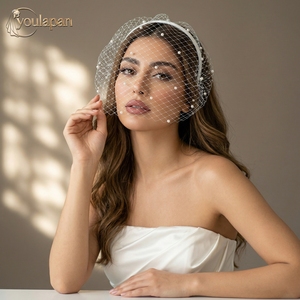 YouLaPan VA08 Vente directe usine <span class=keywords><strong>Voile</strong></span> de mariée en filet superposé blanc et noir avec bandeau, orné de perles, pour femme, pour <span class=keywords><strong>mariage</strong></span> et banquet - Product Image 2