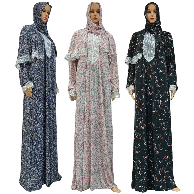 Tek parça müslüman kadınlar namaz elbise islami başörtüsü Khimar jilmade el yapımı dantel eşarp fermuar Abaya elbise arap bayanlar Robe kaftan