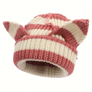 Arrival Hot Selling Halloween Festival Stylish Thick Striped Pattern Winter Warm Beanie Hat with Devil Ears for Travel - Product Image 4