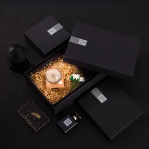 Caja de regalo negra de lujo Labio y base Logotipo de impresión personalizada Perfume Joyería Maquillaje Cajas de papel Kraft