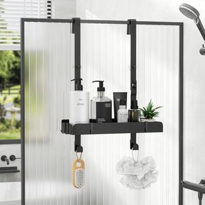 Bathroom <b>Storage</b> Rack Double Layer Black Wall Mounted <b>Shower</b> Gel Shampoo Holder Rectangular Durable 8-11.9in Depth - Product Image 1