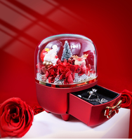 Kotak perhiasan bunga abadi model laci silinder mini untuk cincin, anting, dan kalung, cocok untuk Natal