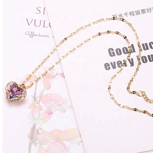 Colorido océano corazón colgante mujer chapado en oro amor titanio acero cerradura cadena Micro incrustaciones collar de circón - Product Image 2