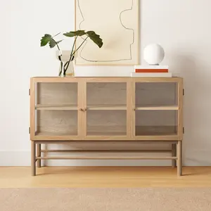 Mueble de Cocina Personalizado OEM con Patas de Madera Maciza de Roble, Aparador con Puertas de Vidrio, Mueble para el Hogar - Product Image 1