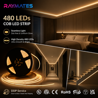 Bande lumineuse LED flexible UL DC24V 2700K 10W, lumière uniforme 8MM, CRI élevé, bandes LED COB 480LEDs, bandes LED diffuses pour intérieur