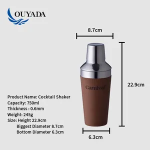 Fabriek Direct 750Ml Luxe Deluxe Leather Cover Rvs Cocktail Shaker