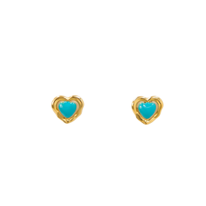 Alloy <b>Stud</b> <b>Earrings</b> Cute Gold Plated Heart Shape with <b>Turquoise</b> Bezel Setting Gift for Women Zinc Alloy Jewelry - Product Image 1