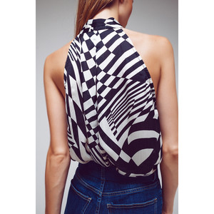 Halter Top With <b>Tie</b> Neck in Abstract <b>Black</b> <b>and</b> <b>White</b> Print - Product Image 2