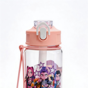 Bouteille d'eau en plastique pop-up personnalisable avec logo de marque, écologique, compatible eau bouillante, avec sangle, pour enfants, type paille, pour la rentrée scolaire - Product Image 4