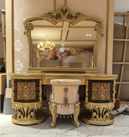 Ensemble coiffeuse rococo antique en bois massif avec miroir et tabouret, commode de luxe en bois pour chambre à coucher, personnalisation prise en charge