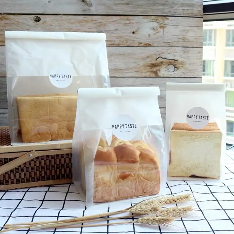 Sacchetti stampa trasparente finestra Toast carta imballaggio pane alimentare plastica fondo piatto sacchetto bianco stampa rotocalco carta di cotone