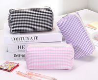 Tas Kosmetik Perjalanan Fashion Murah Kapasitas Besar Motif Kotak-kotak Tas Makeup Kanvas Tas Kosmetik