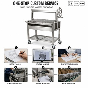 <span class=keywords><strong>Barbecue</strong></span> au charbon de bois en acier inoxydable de style argentin <span class=keywords><strong>avec</strong></span> grille en V réglable 800x450 mm, commande de hauteur par volant, taille personnalisée OEM - Product Image 6
