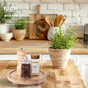 Plateau décoratif rond, décoration de cuisine style ferme, porte-savon 8 pouces, marron, imperméable, léger, facile à nettoyer, support en bois pour bureau - Product Image 3
