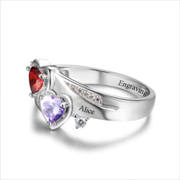DUOYING Personalisierter Ring aus 925er Sterlingsilber, individuelles Herz-Geburtsstein-Gravur, individuelle Namen, individuelles Geschenk