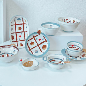 Lelyi Ins Cute Chestnut Doodle Ceramic Plate High-value Creative Fresh-style Rice Bowl
