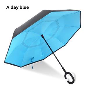 <span class=keywords><strong>Parapluie</strong></span> de voiture manuel grand avec double couche coupe-vent couleur assortie inversée femmes et hommes à long manche vêtements de pluie - Product Image 2