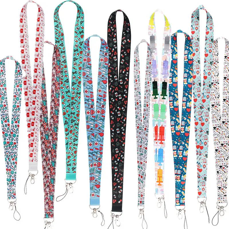 Cartoon medical nurse lanyard key chain doctor ID card set pass mobile phone badge holder key ring neck strap