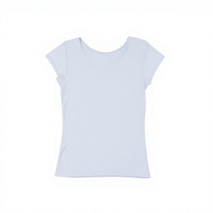 Women's Light Blue Scoop Neck Short Sleeve Cotton T-Shirt Casual Solid Knitted Breathable Spring Summer Regular Fit - Product Image 2