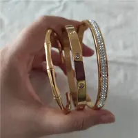 Pulsera de bambú para mujer, brazalete de diamantes chapado en oro de 18K, joyería de acero inoxidable