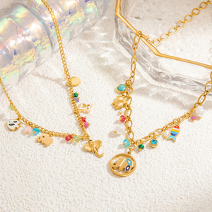 Collar de cadena de oro con dijes de animales y colgantes coloridos para mujer, joyería de moda. - Product Image 4