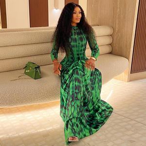 欧式美式风格ins复古优雅女式百褶大摆A字裙高领长袖连衣裙 - Product Image 3