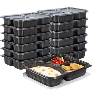 Chinese Take Away Food Packaging Lunch Box Microwave Safe 2 Compartment Black Bento Box