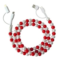 Kabel Pengisian Daya USB Tipe-C OEM Baru Warna Merah dengan Pelindung Anyaman Manik-Manik, 4 in 1 Konektor, Kabel Transfer Data dan Pengisian Daya