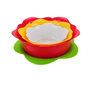 Haixing Nhà Máy Giá 4 Cái Rose Colander Set Với Cơ Sở Nhựa Flower Shape Colander Với Lọc