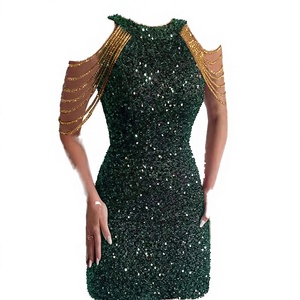 Vestido de Noche Sexy de Lentejuelas con Borlas de Cristal, Diseño de Cintura Imperio, Antiestático, Largo hasta la Rodilla, Estilo Moderno - Product Image 4