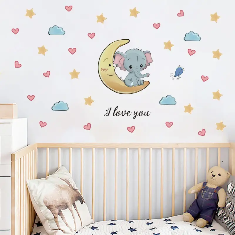 New children's Wall stickers self-adhesive elephant Star graffiti stickers bedroom decoration cross border home wall stickers