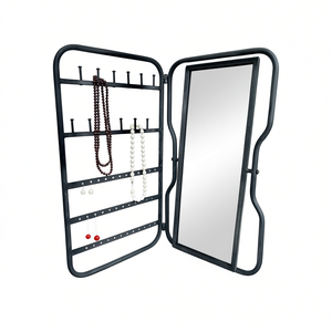 PARISLOFT Foldable Jewelry Holder With Mirror <b>Black</b> Metal Organizer For Necklaces <b>Bracelets</b> Earrings Rings Table Top Display - Product Image 1