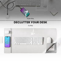 Tapis de bureau en cuir multifonctionnel électronique détachable, tapis de souris pour jeux, chargeur sans fil 4 en 1 15W pour téléphone, écouteurs, bureau