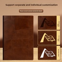 Carnet A5 personnalisé avec logo, lignes horizontales géométriques, couverture en similicuir, bordure dorée, coffret cadeau d'affaires haut de gamme, idéal pour l'export.