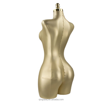 Mannequin Buste de Couture Femme aux Formes Généreuses, Mi-Corps en Fibre de Verre Doré, Réglable pour Habillement et Confection