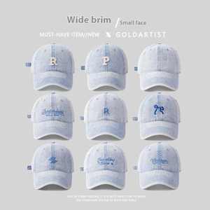 NO MOQ 사용자 정의 트렌디 라이트 블루 야구 모자 남성 여성 자수 로고 데님 패브릭 모자 사용자 정의 로고 프로모션 - Product Image 1