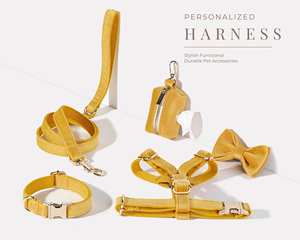 Luxurious Yellow Veet With Poo Bag <b>Holder</b>,Soft Handmade Puppy Leash,Engraved Collar With Dog Leash - Product Image 2