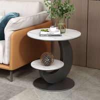 Table d'appoint ronde moderne à plateau en bois et cadre blanc crème, 2 niveaux de rangement, pour salon, directement de l'usine