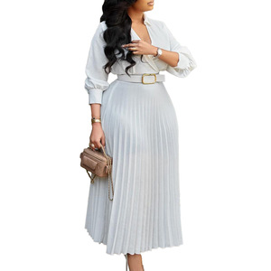 Abito <span class=keywords><strong>Rosso</strong></span> da Donna Africana Taglie Forti con Scollo a V, Maniche Lunghe, Cintura e Pieghe, <span class=keywords><strong>Vestito</strong></span> <span class=keywords><strong>Midi</strong></span> da Sera Elegante per Feste Formali - Product Image 5