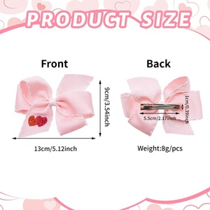 Barrette à cheveux rose et rouge pour la Saint-Valentin, faite à la main, en tissu, avec nœud mignon pour enfants, pince en ruban gros-grain, accessoire de coiffure latéral pour enfants - Product Image 5
