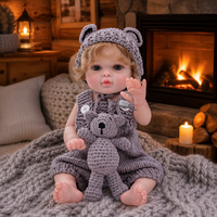 Poupée Reborn de 20 pouces entièrement en vinyle avec chapeau à oreilles d'ours en crochet, barboteuse et jouet ours en crochet, poupée nouveau-né pour jeu d'imitation