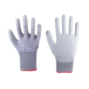卸売18G工場レベルC-F PU超薄型仕上げコーティング手袋アンチカットコーティング建設カットレベル5手袋