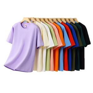 Pure Cotton Round Neck Short Sleeve T-Shirt Solid Color Drop Shoulder Leisure Wear Summer Outdoor Team Building Uniform - Product Image 2