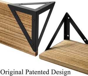 Home Organization Modern Rustic Triangle Shape Wall Mounted Set of 3 Wood <strong>Floating</strong> <strong>Shelves</strong> with <strong>Storage</strong> for Household Items - Product Image 3